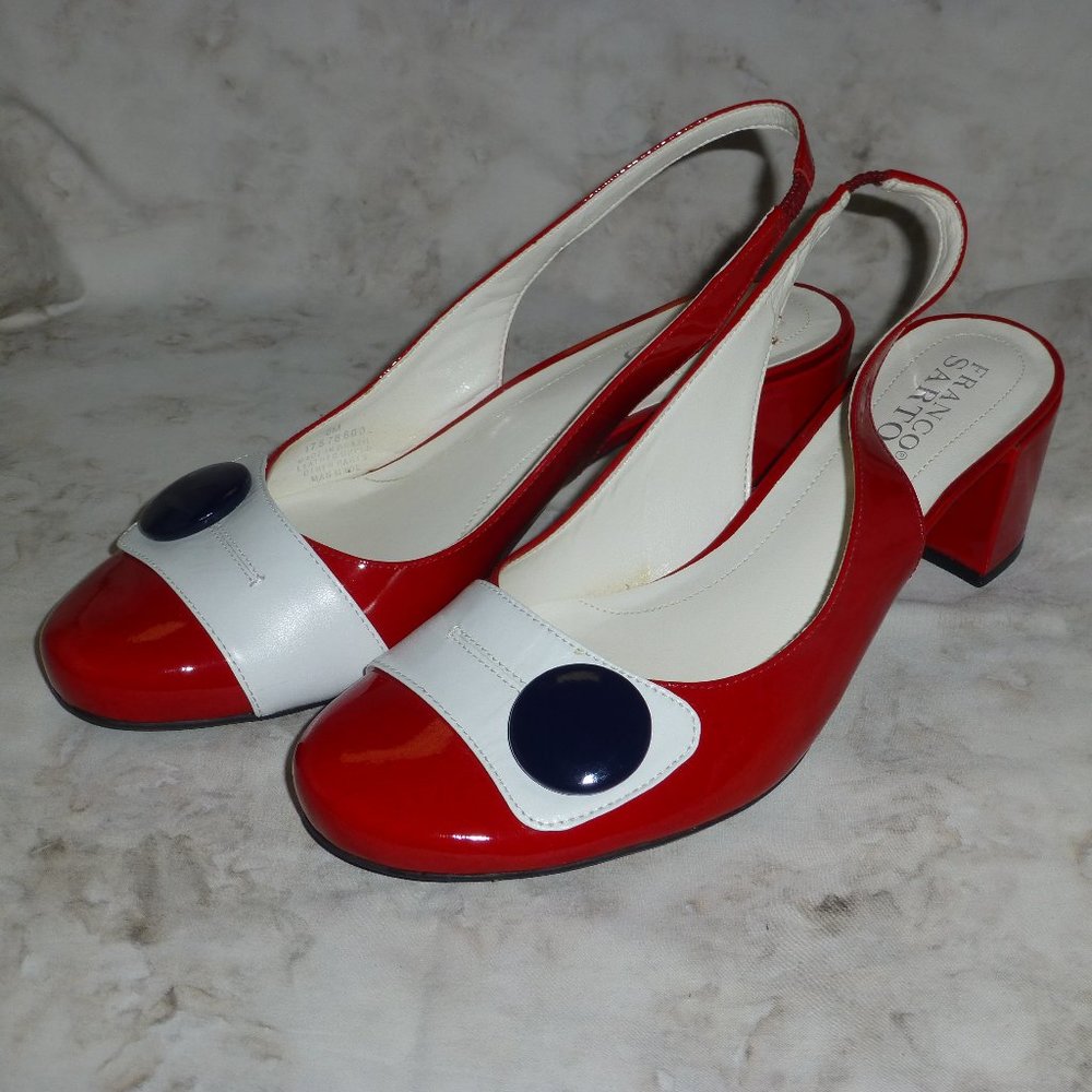 Franco Sarto Slingback Patent Leather Red/White Shoes Sz 8